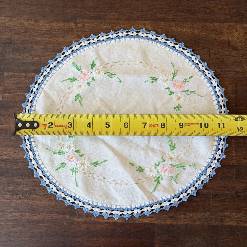 Vintage Floral Hand Embroidered Dollies (2) & Runner Floral Cottagecore Grandma